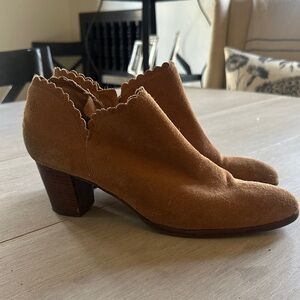 Scalloped Tan Suede Ankle Boots